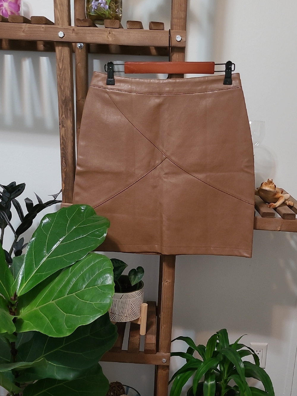 NWT Caramel Brown Faux Leather Mini Pencil Skirt